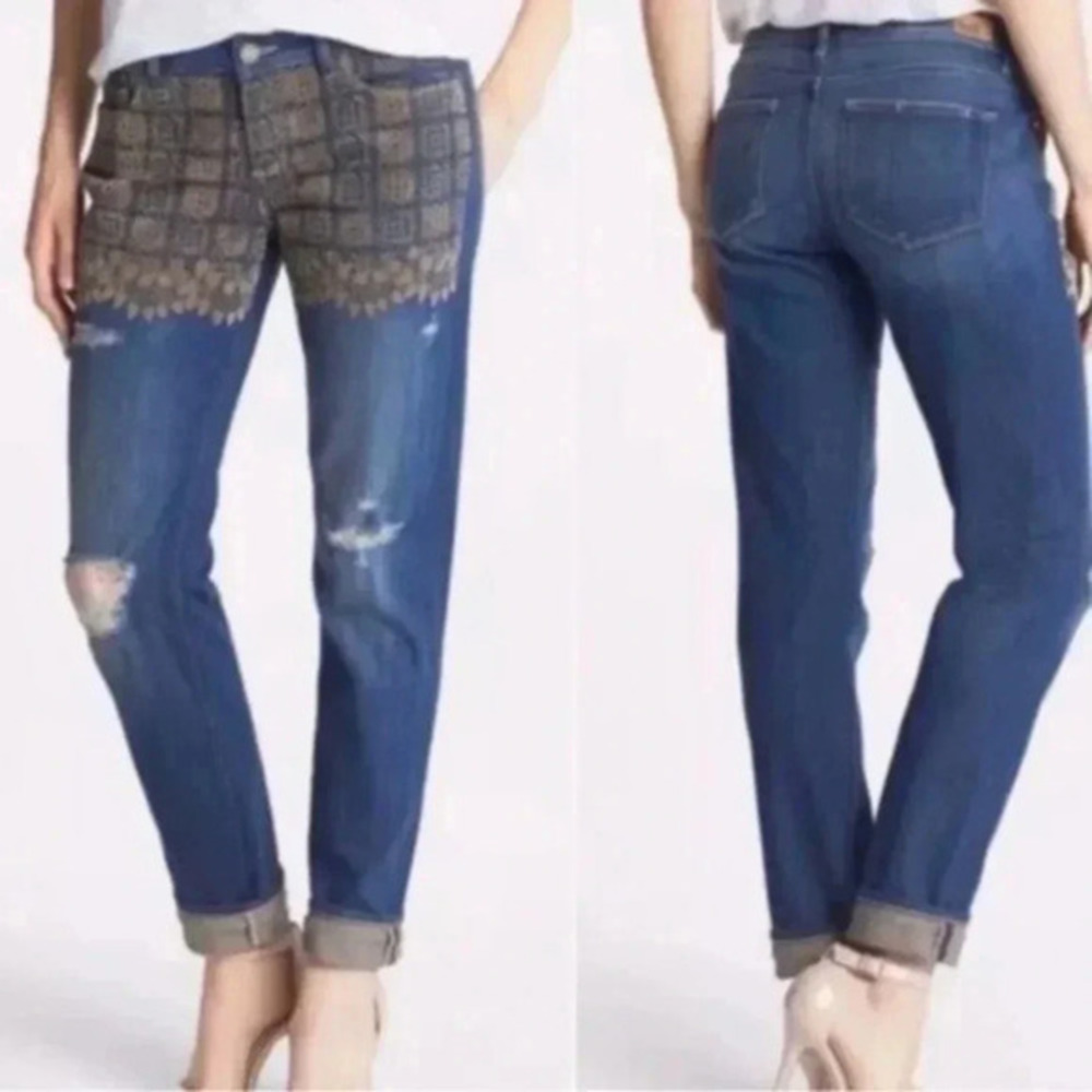 Paige Jimmy Jimmy Skinny Velvet Jaquard Embroidered Jeans Mid Rise size …